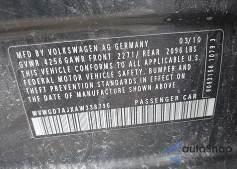 2010 Volkswagen Gti 4-Door from USA, damaged, VIN WVWGD7AJXAW338796